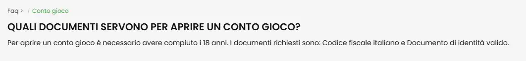 Requisiti di identificazione ElaBet con documento valido e codice fiscale