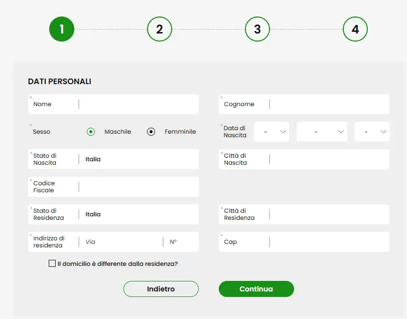 Modulo di registrazione ElaBet Italia